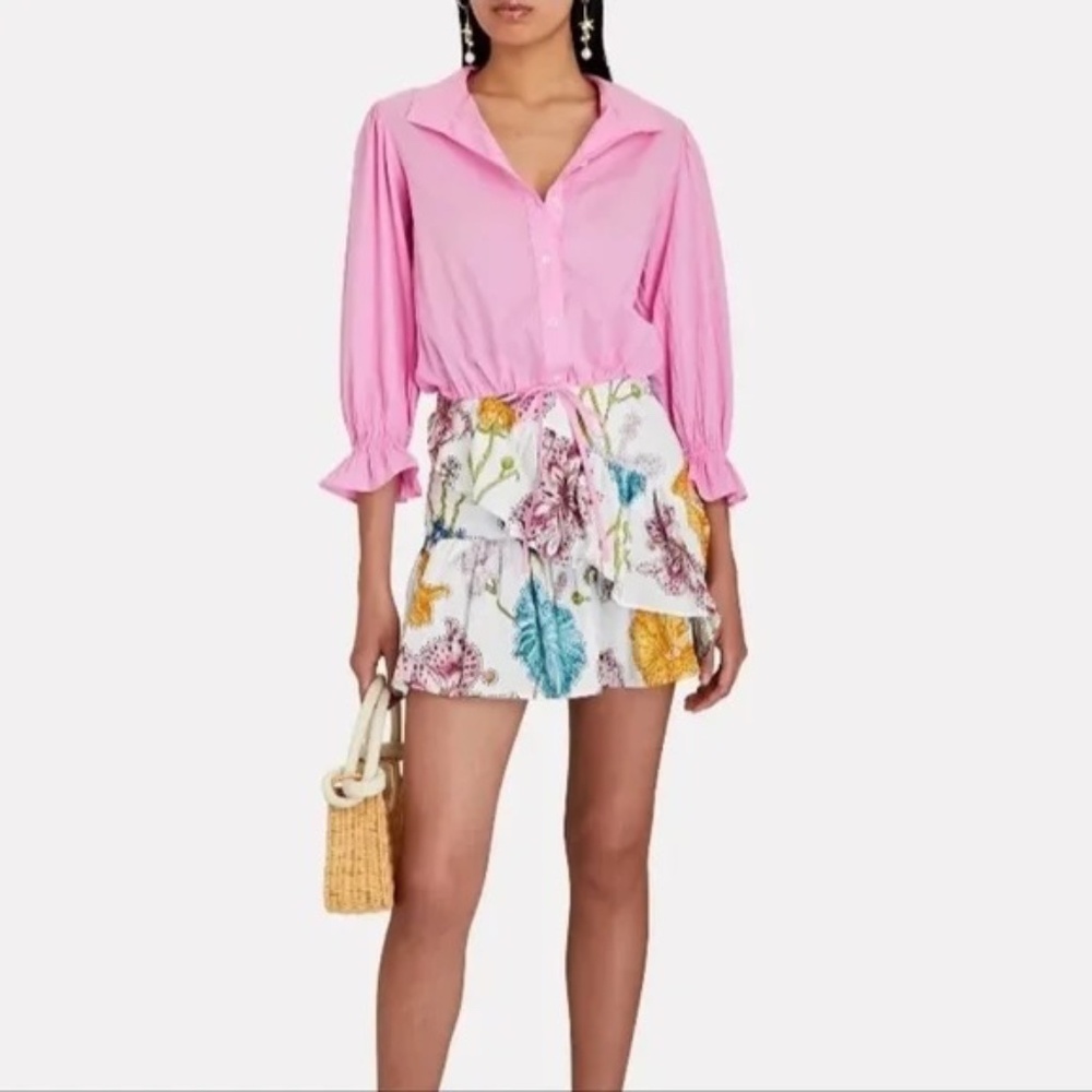 Xirena Elody blouson top ruffle cuffs button front cinch tie waist 3/4 sleeves - Picture 11 of 12